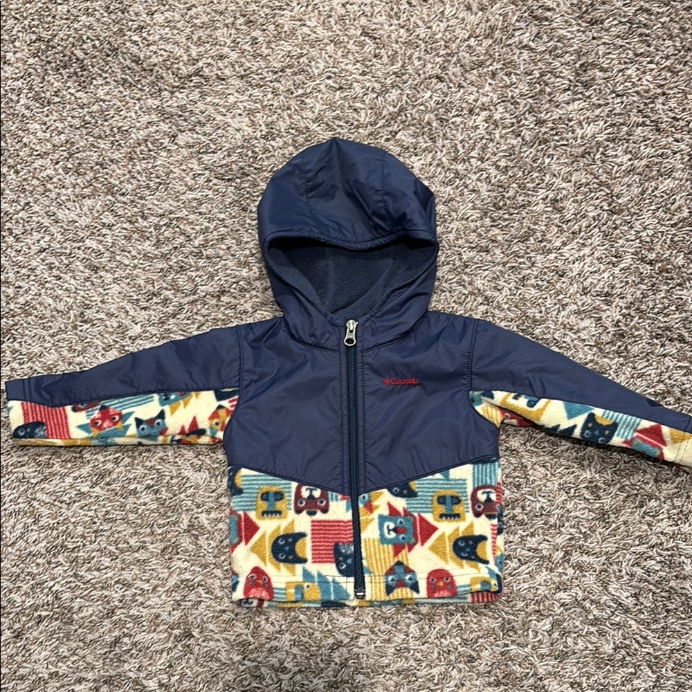 Columbia Kids' Navy Hooded Jacket with Patterned Sleeves